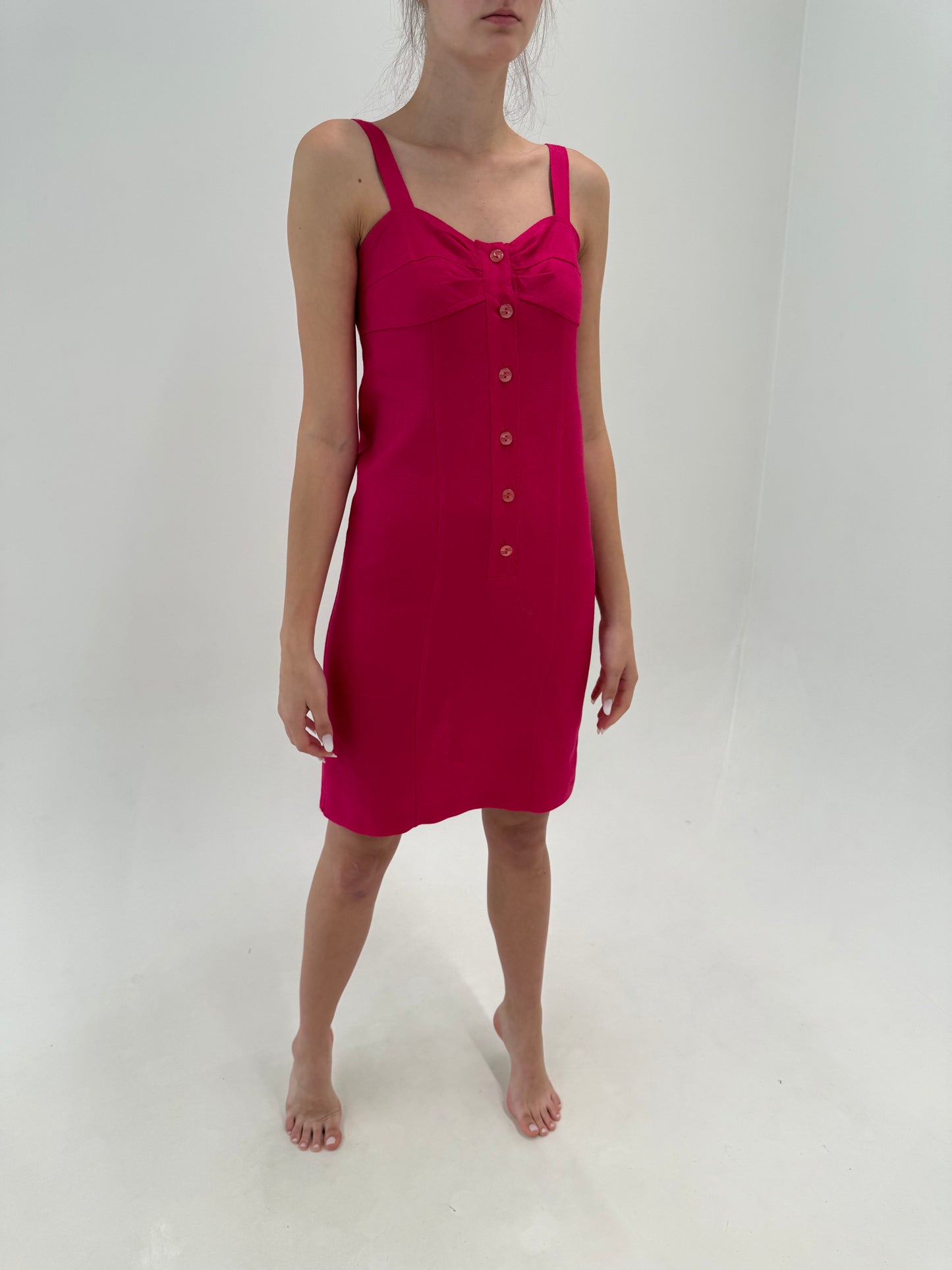 Set vintage fucsia din pânză excepțională de in în croi chic