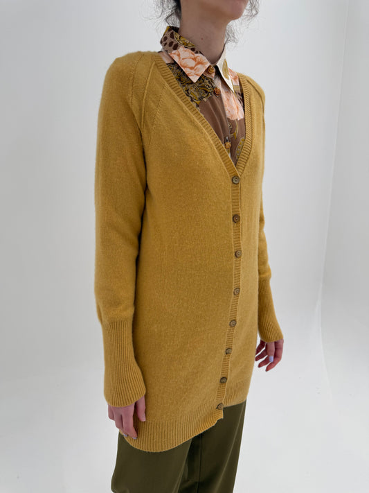 Cardigan în croi lung din cașmir multiply mustard yellow ușor pudrat