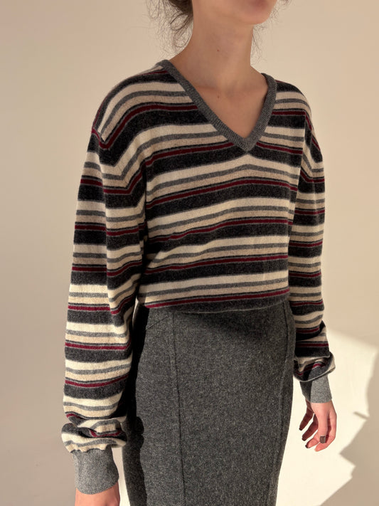 Pulover în anchior 80% Lana is extrafina cu dungi burgundy