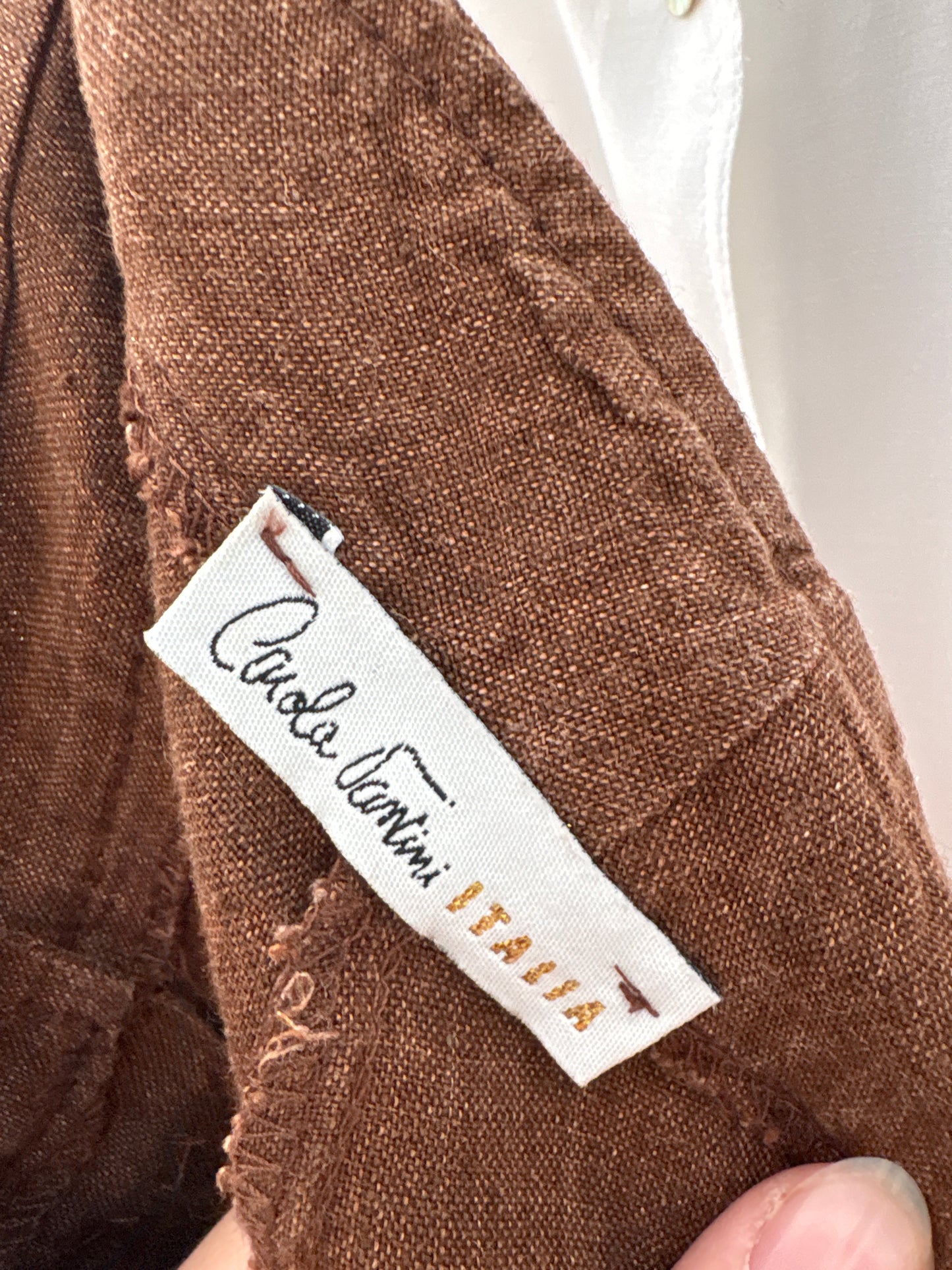 Pantaloni tall chocolate brown italienești din in premium în croi evazat