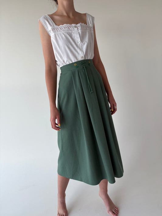 Fustă vintage din pânză cu talie ultra marcată înaltă forest green