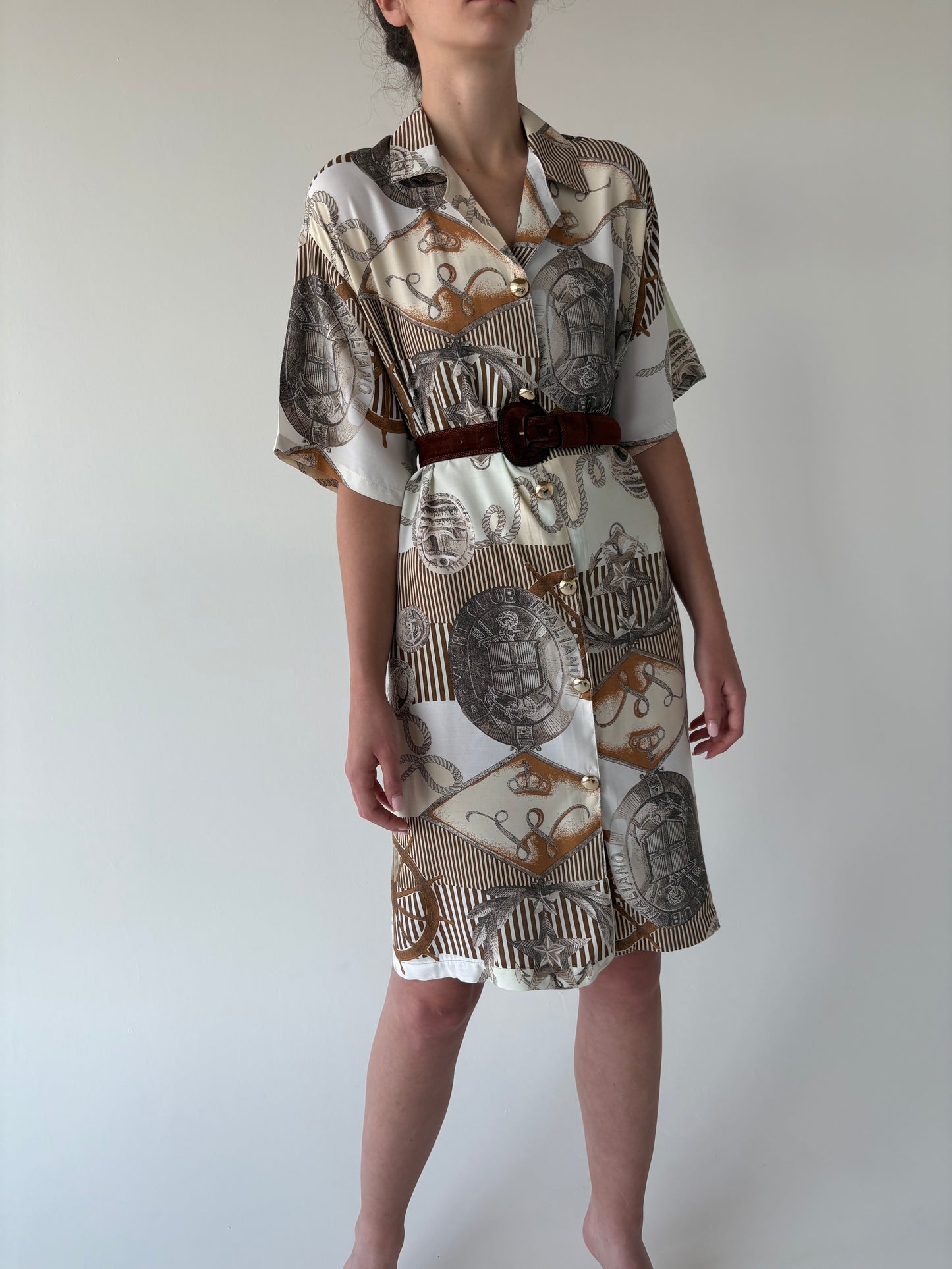 Rochie vintage premium tip cămașă cu print baroc