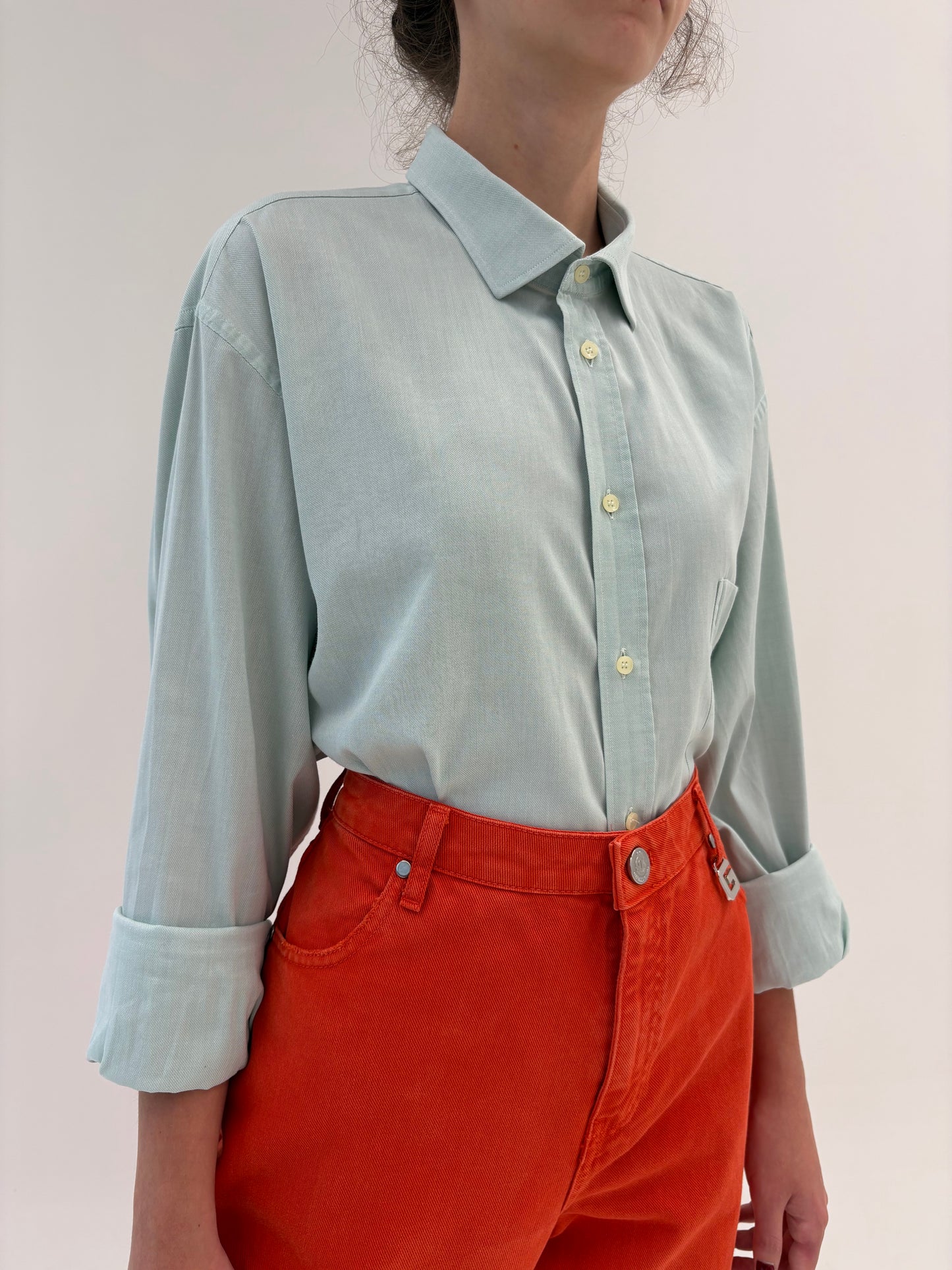 Cămașa italiană tall din poplin gros texturat de bumbac mint green