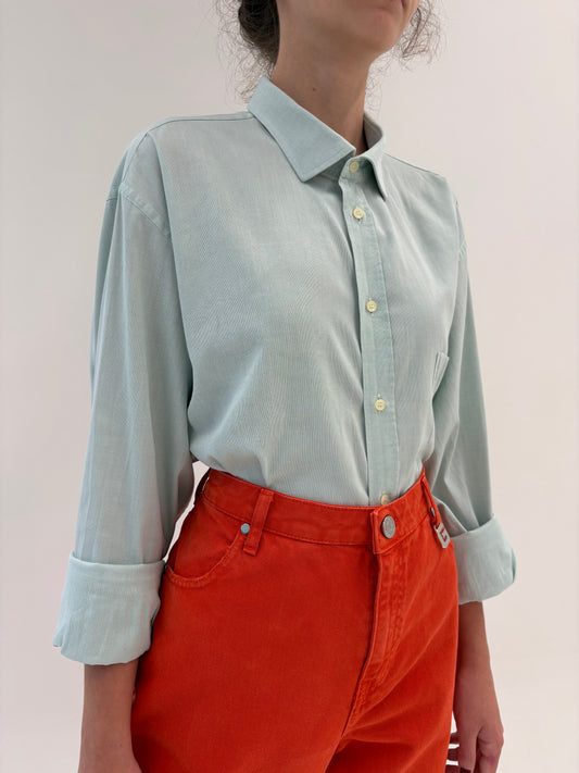 Cămașa italiană tall din poplin gros texturat de bumbac mint green