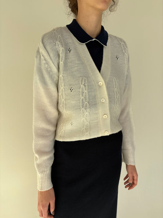 Cardigan vintage luxury din baby mohair butter white