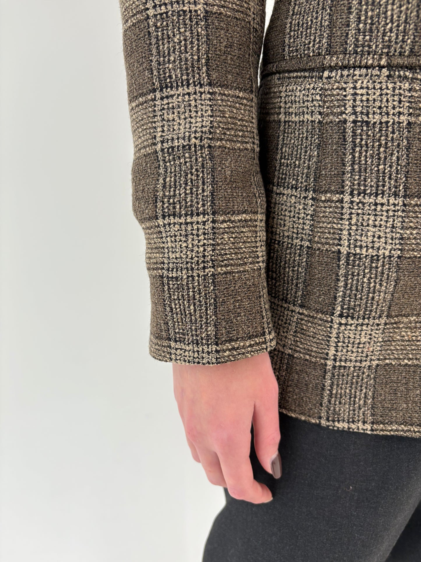 Sacou premium italian în croi lung minimalist ușor cambrat din tweed de lana