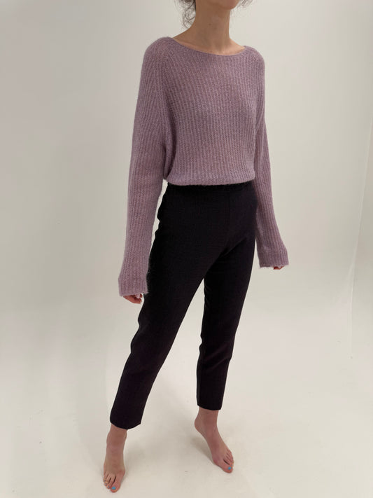 Pantaloni italienești tigareta din stofă texturată de lana extrafina confort