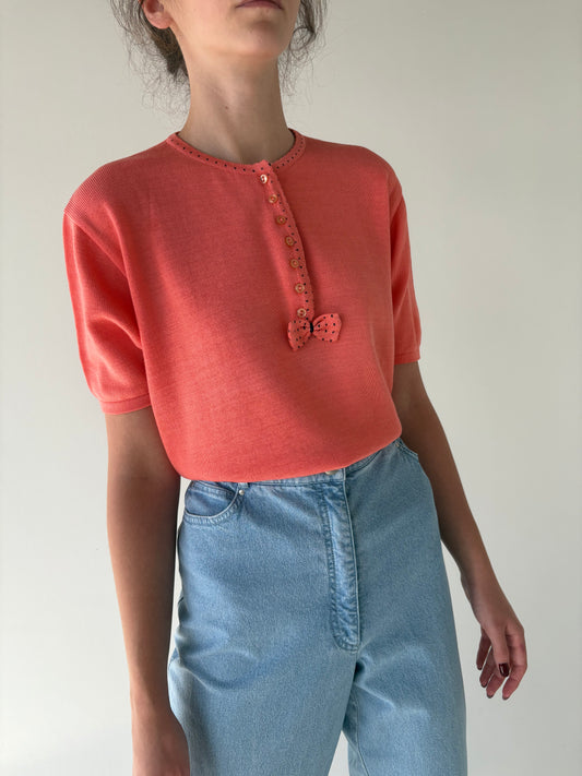 Top vintage coral red din jerse de gramaj mare