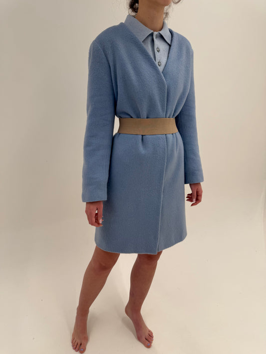 Palton baby blue din stofă plină de lana cu mohair în croi minimalist