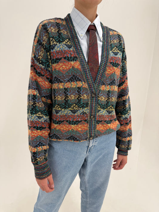 Cardigan vintage Missoni din tricot specific brandului în culori de toamnă