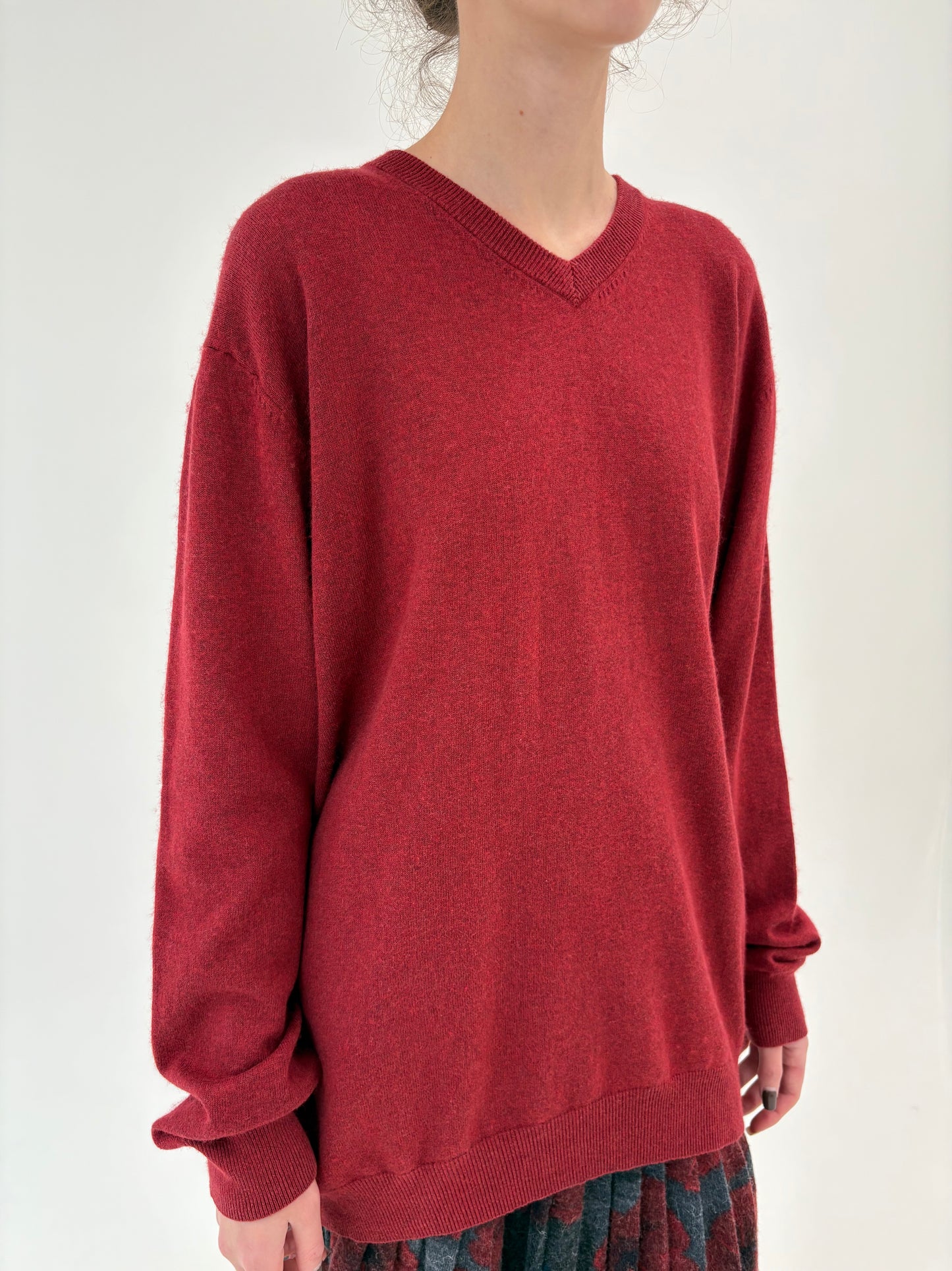 Pulover dark red din lana extrafina si bumbac de gramaj mare în anchior