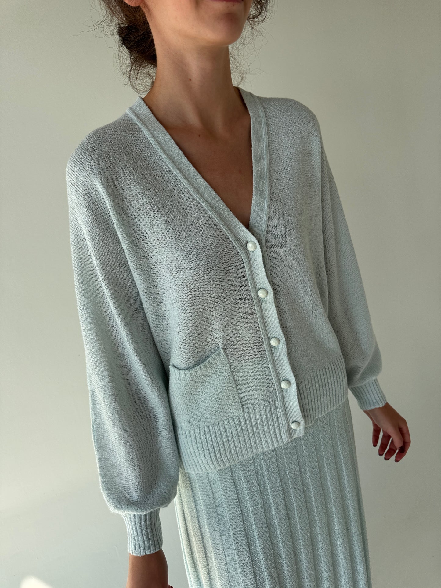 Set vintage mint green din jerse cu fustă plisată