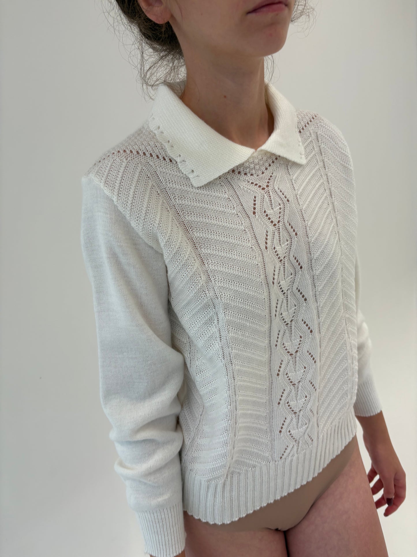 Puloveras vintage polo dantelat din mix de lana extrafina