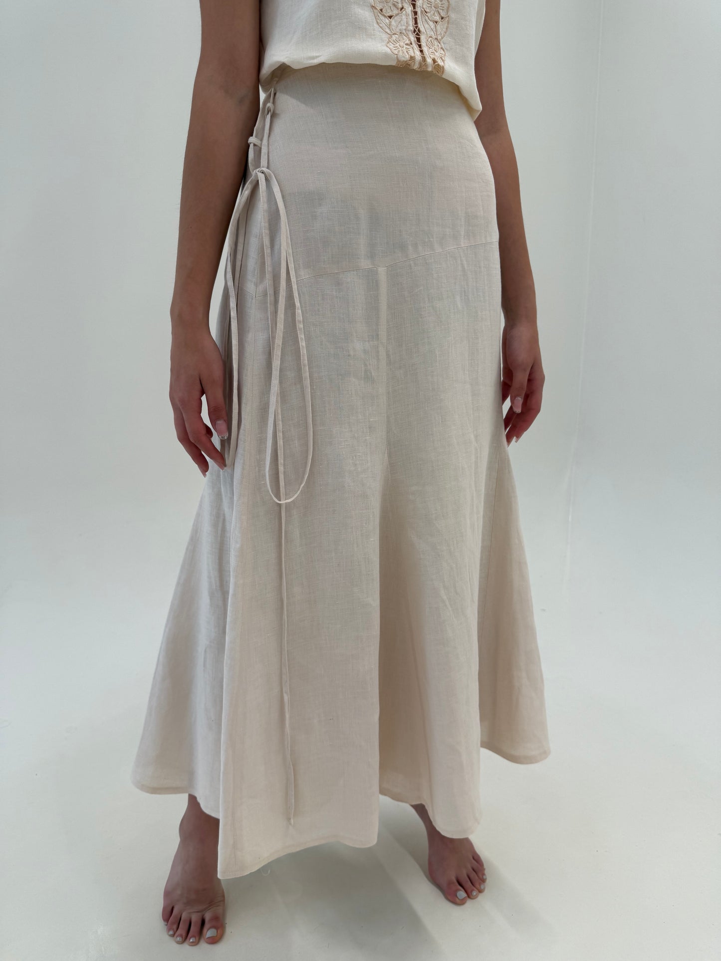 Fustă maxi light nude din in premium