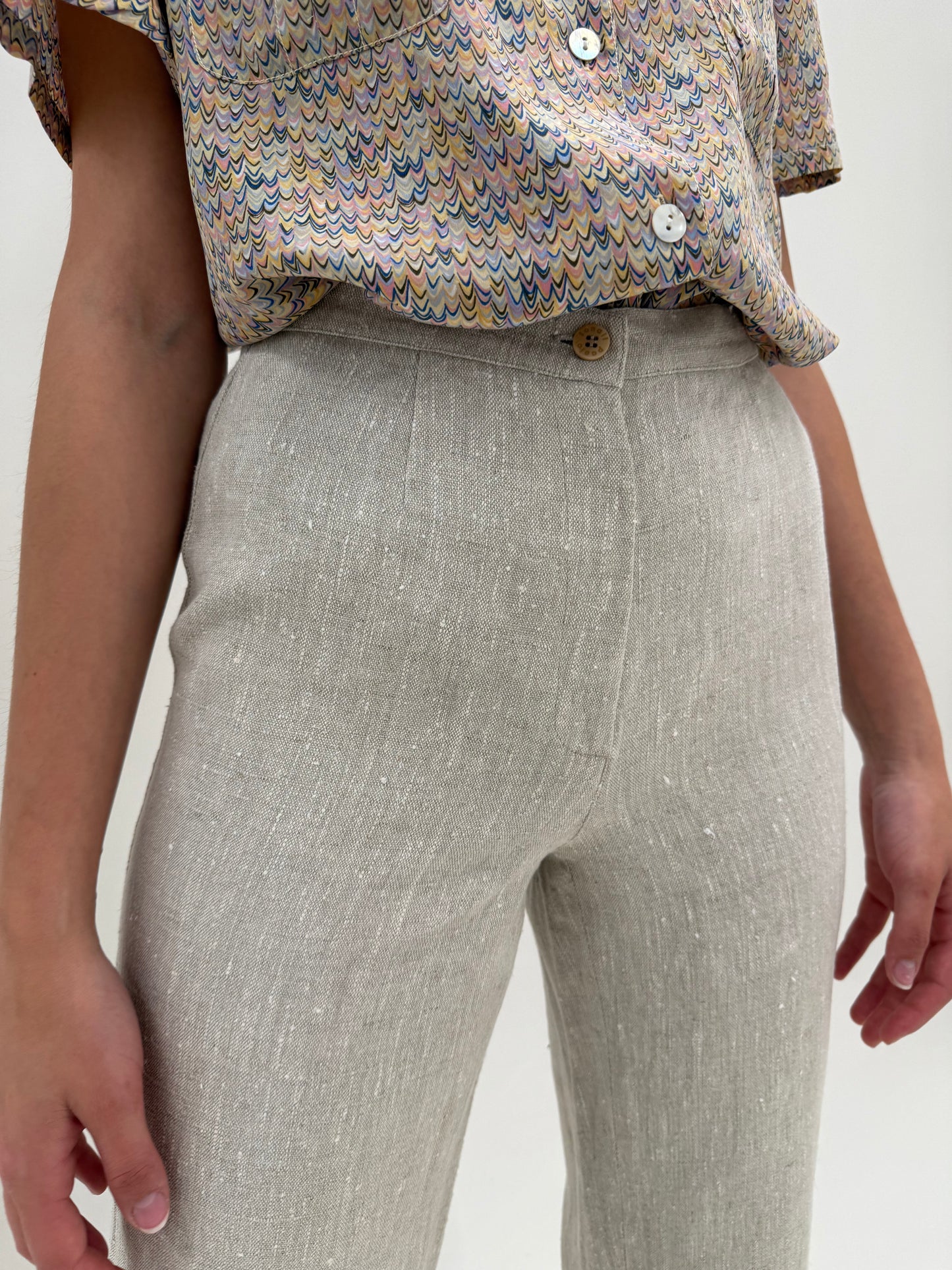 Pantaloni premium italienești din pânză grea de in cu talie ultra înaltă