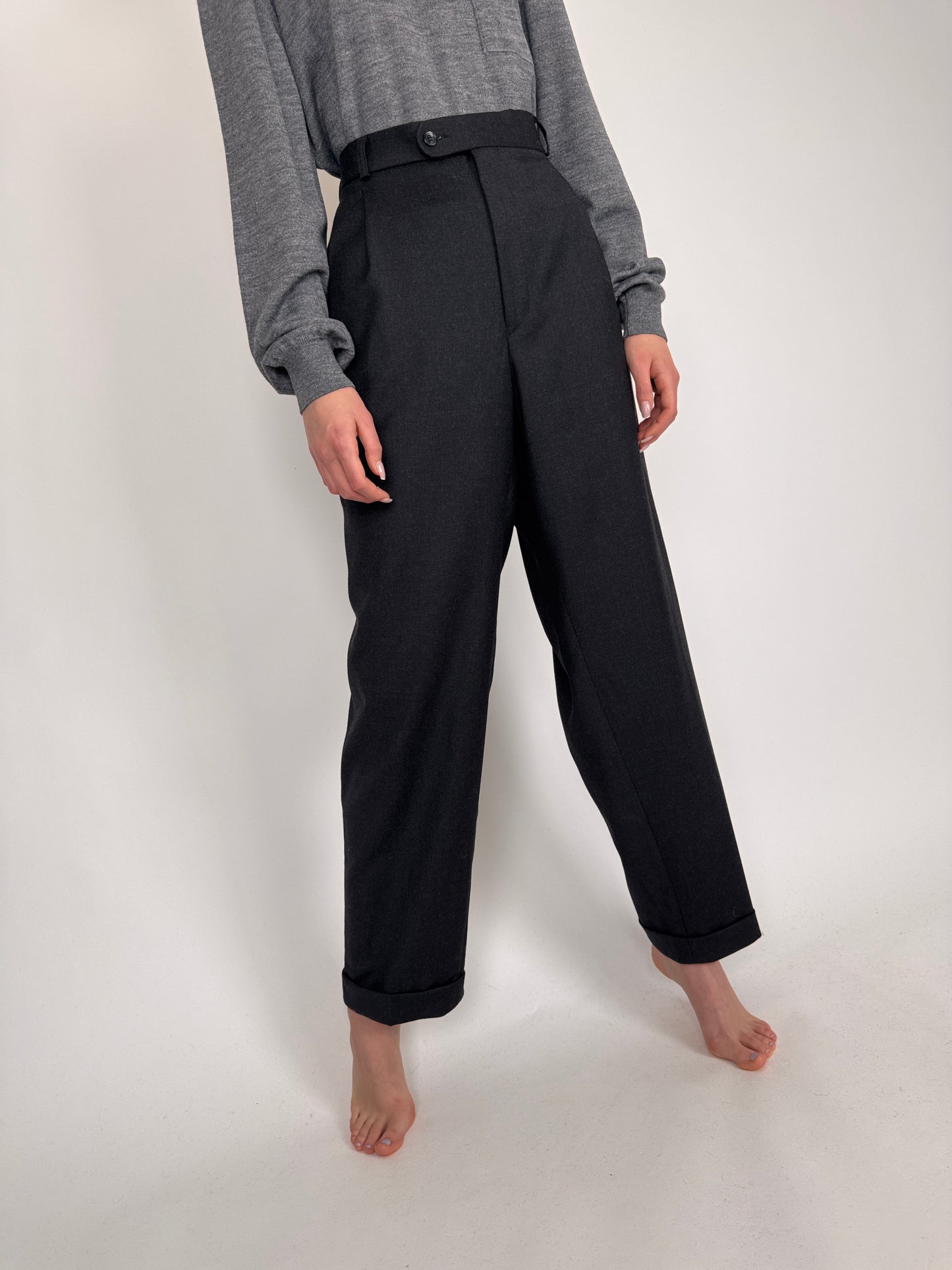 Pantaloni tall plus size noi din lana extrafina plină charcoal gray