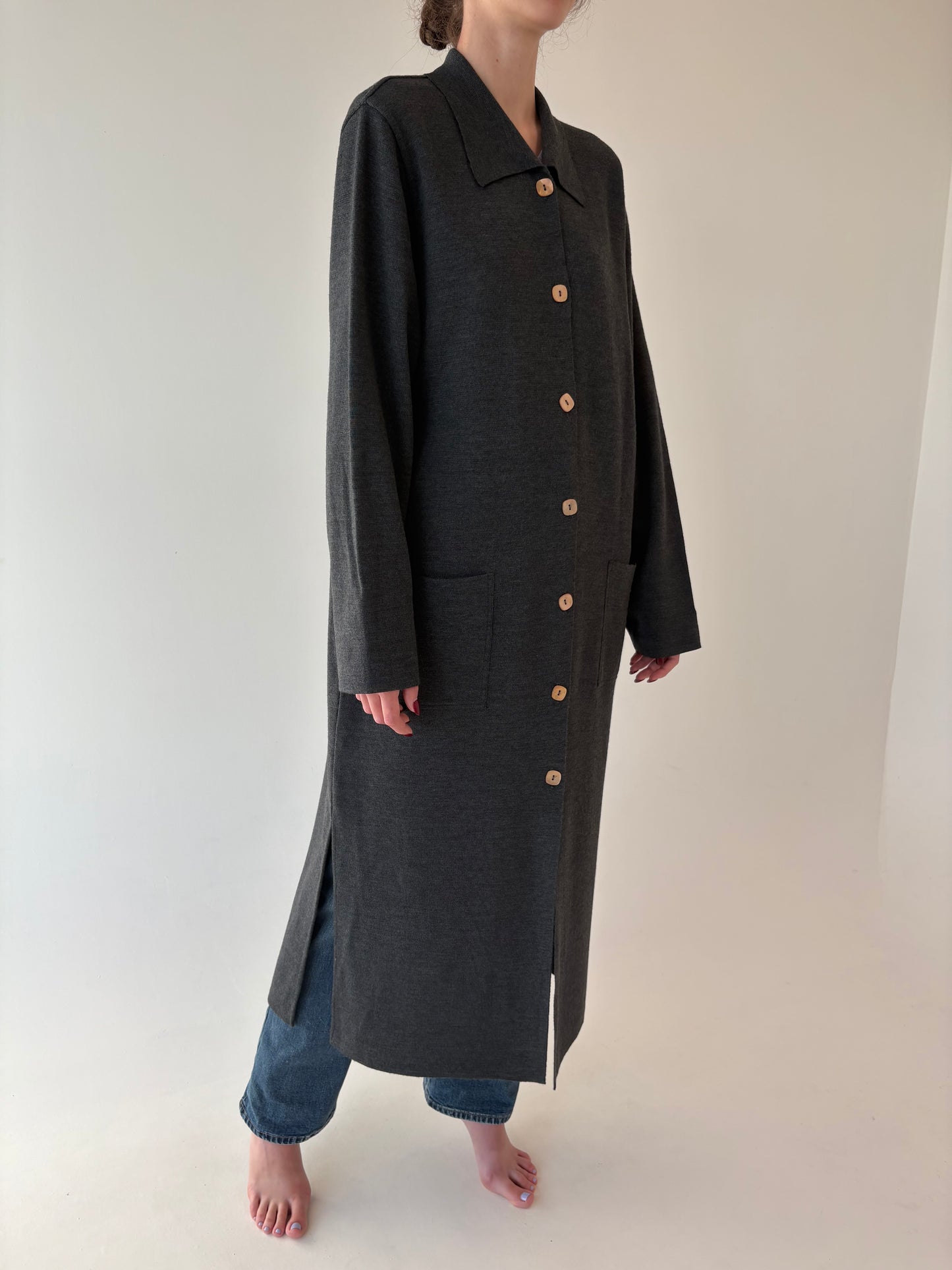 Palton lung exceptional italian din jerse din lana merino extrafina