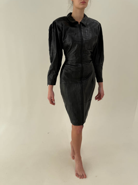 Rochie în stil Mugler din piele naturală