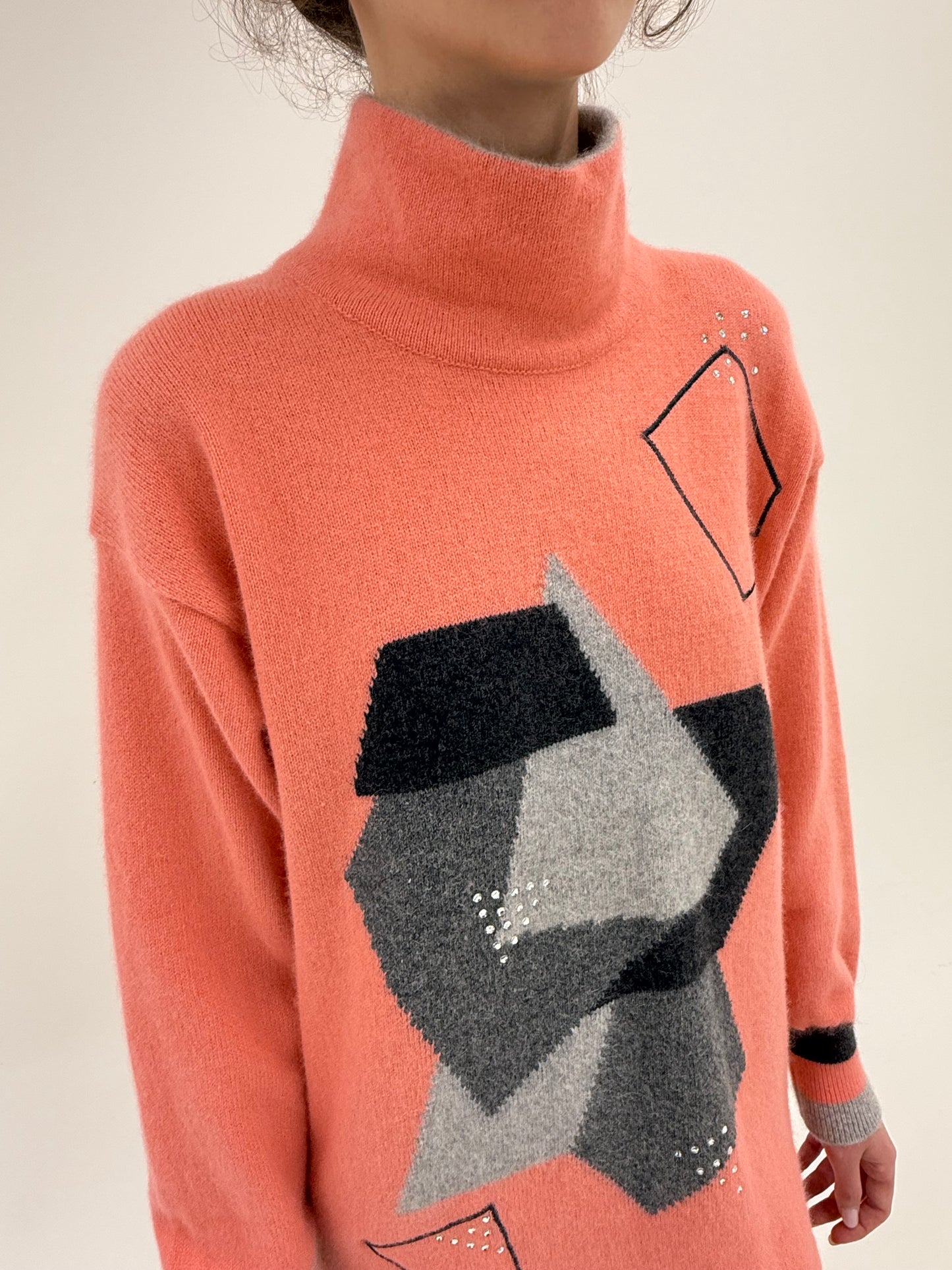 Maleta vintage salmon Pink din lana extafina și Angora