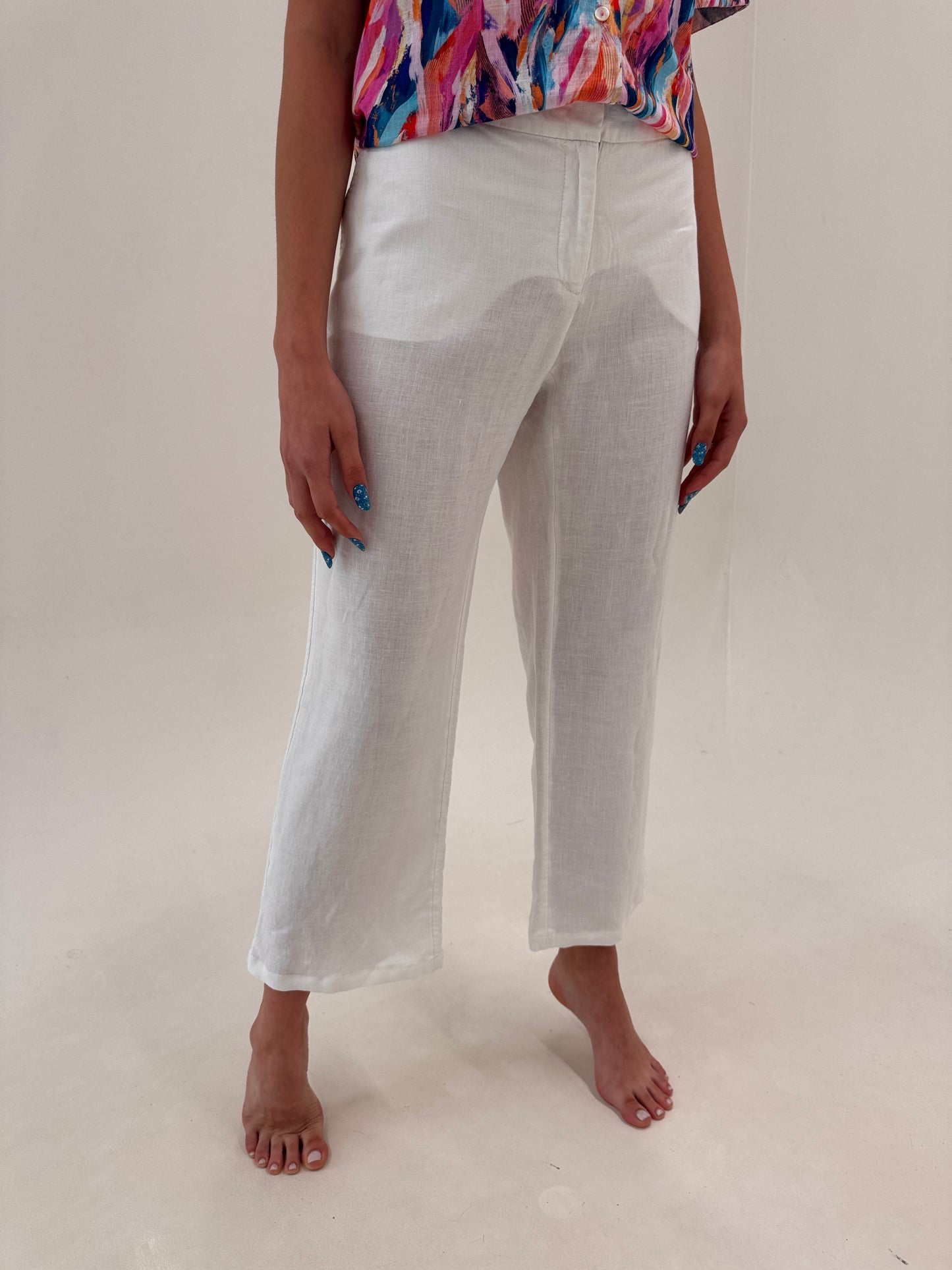 Pantaloni din in premium petite în croi clasic