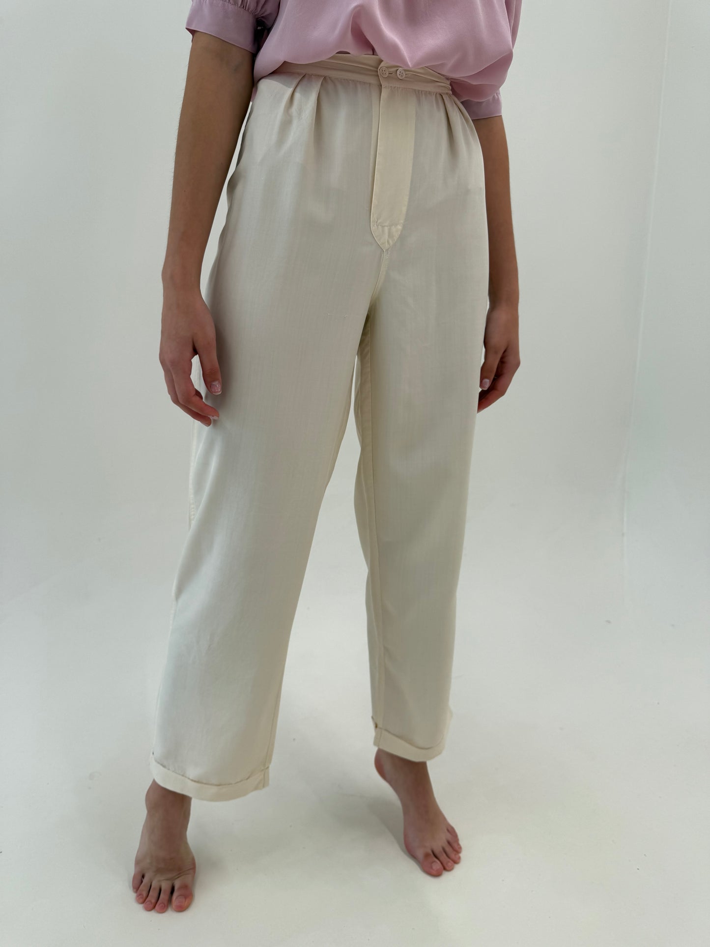 Pantaloni butter white italienești din mătase naturală