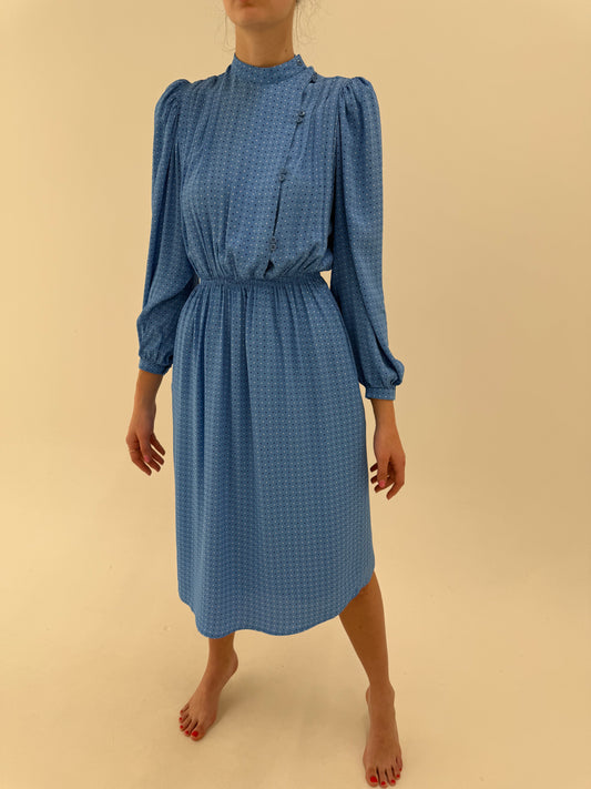 Rochie vintage baby Blue cu buline și talie ultra înaltă elastică