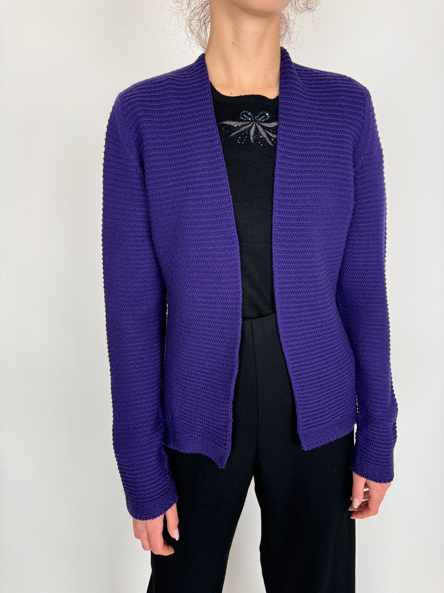 Cardigan premium italian true purple din lana extrafina de gramaj mare