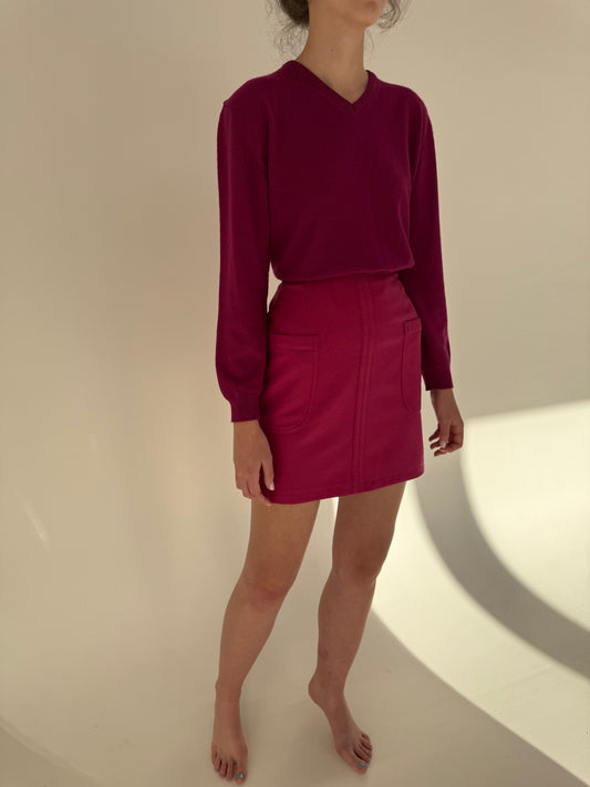 Fustă mini raspberry red cu talie ultra înaltă marcată 80% lana extrafina