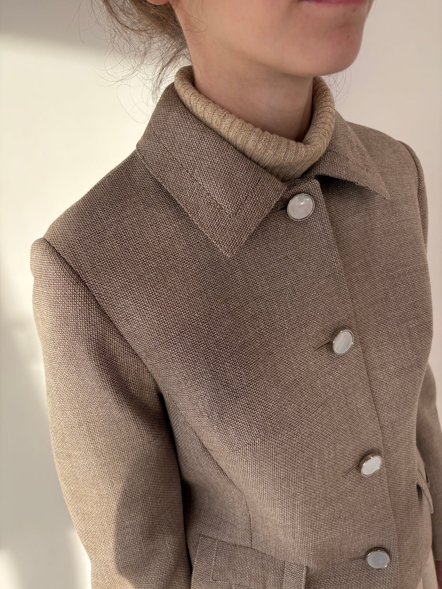 Sacou old vintage anii 70 din stofă structurată de lana și mătase naturală