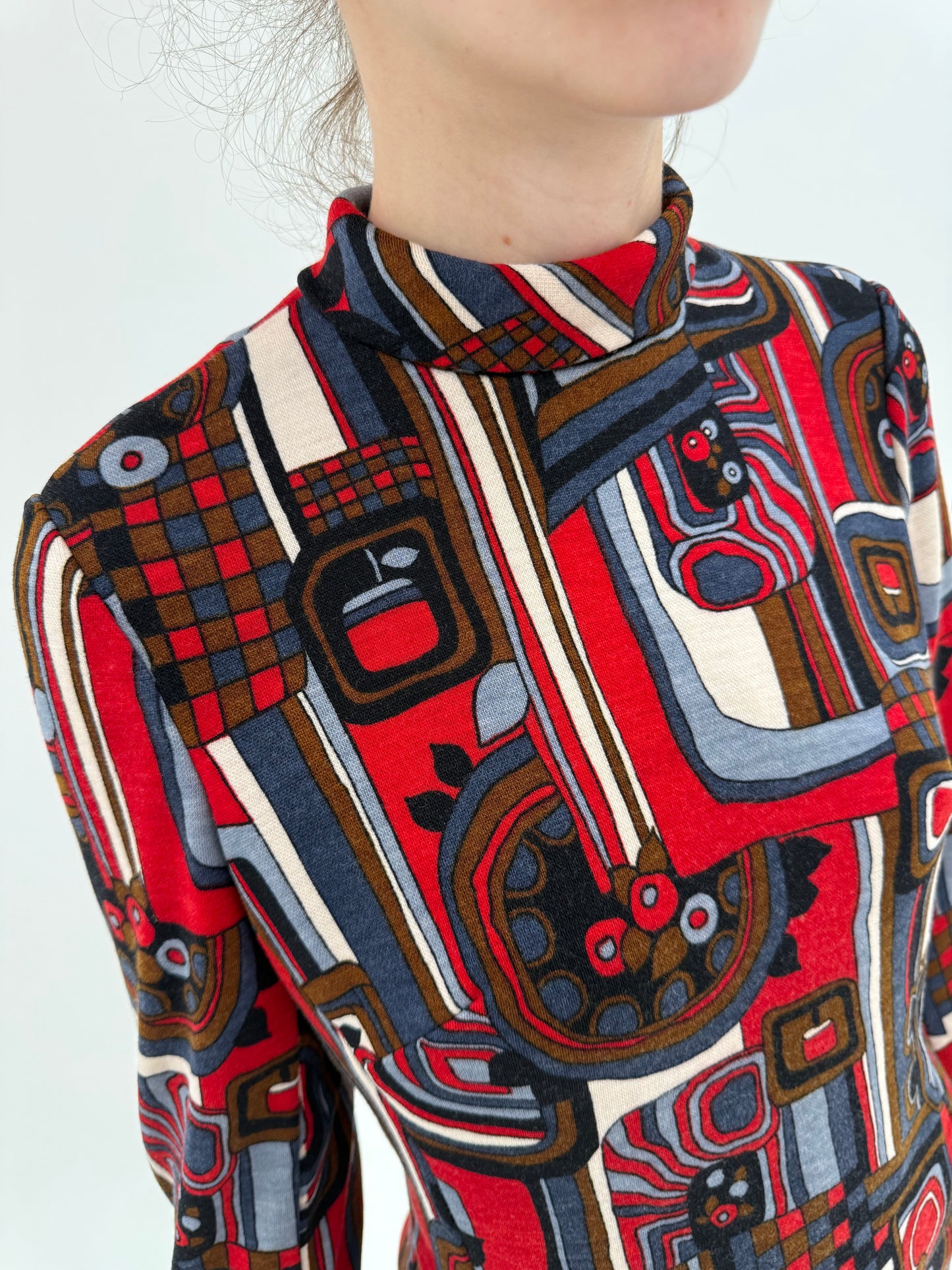 Rochie Mod Old vintage ani 60 târzii din lana extrafina cu print pop Art