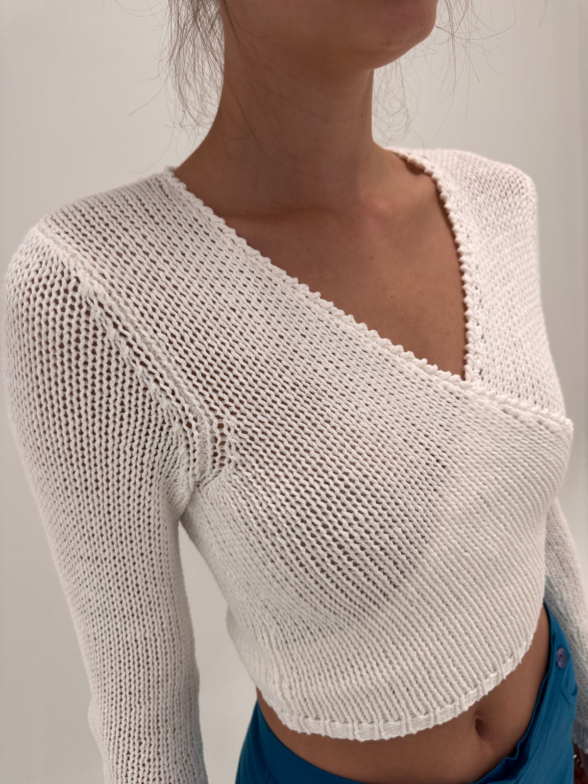 Soft knit petrecut din bumbac butter white