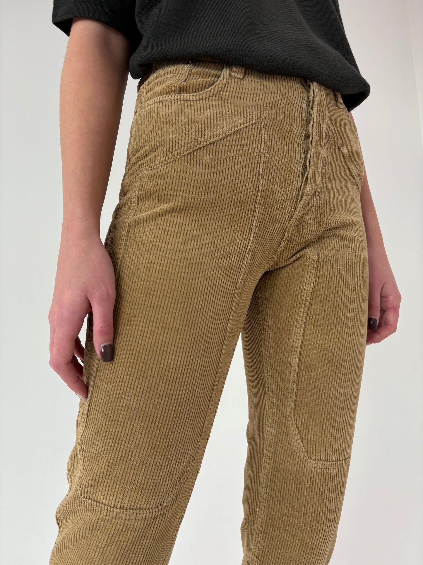 Pantaloni tall camel din corduroy