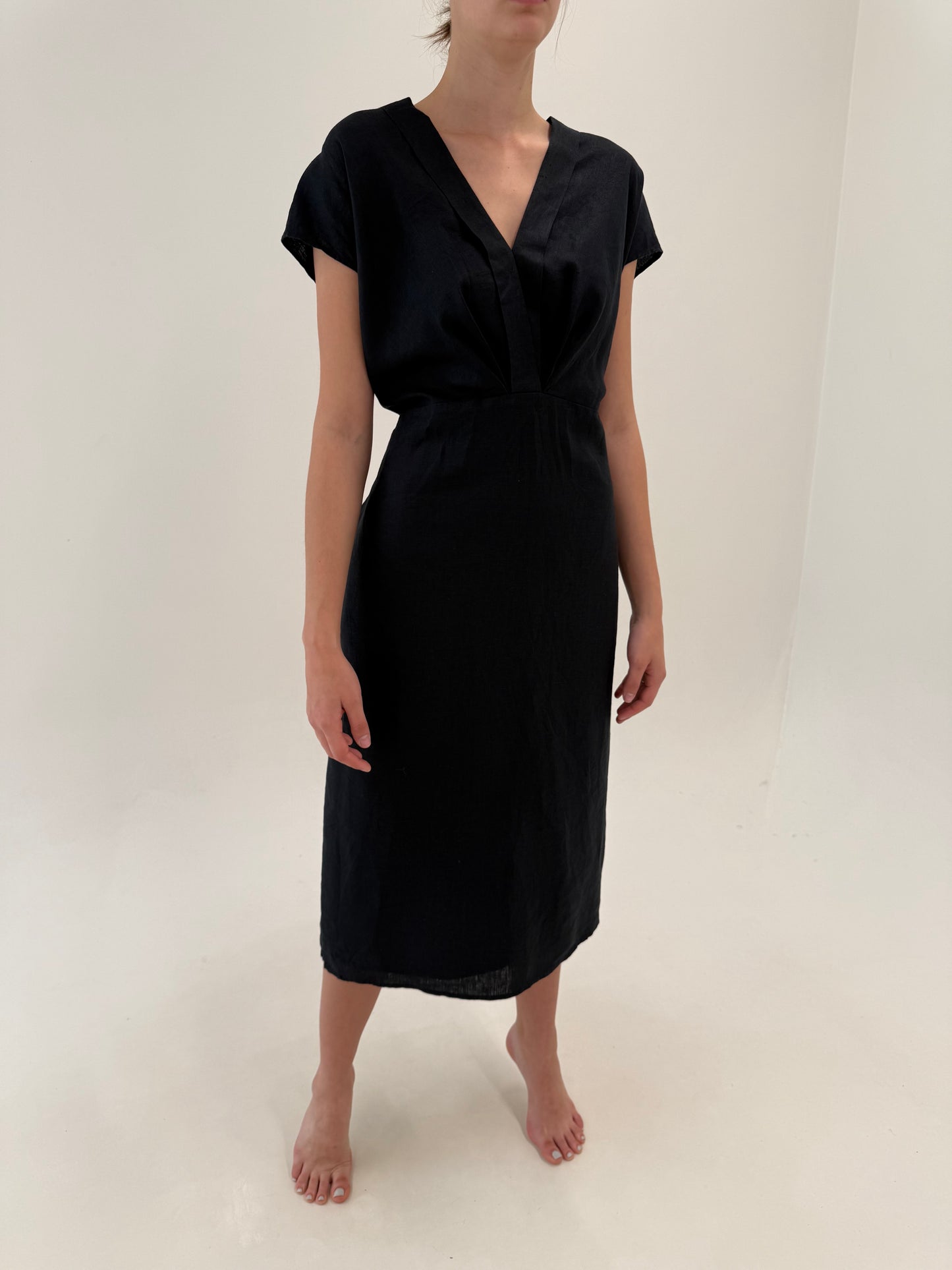 Rochie neagră maxi ultra chic din in cu talie elastică
