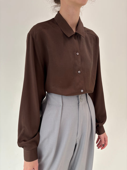 Cămașa high end italiană din mătase naturală chocolate brown