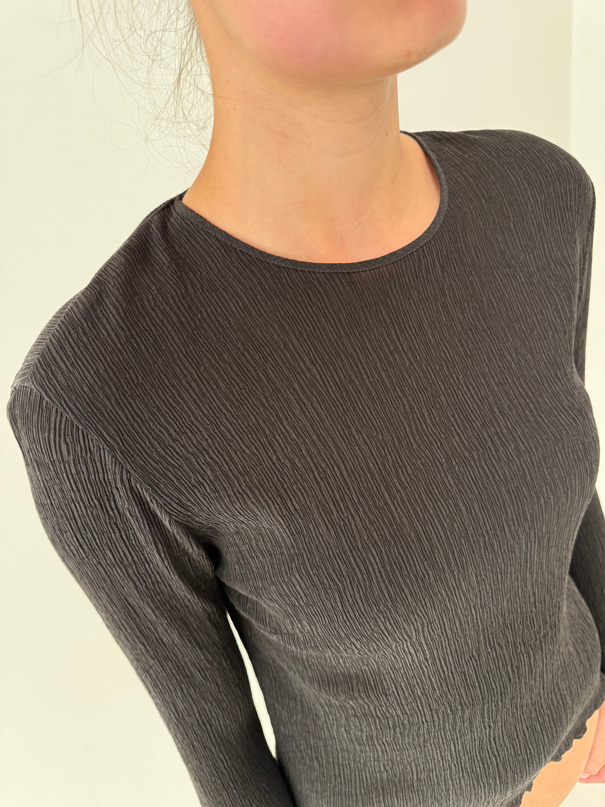 Bluză vintage în stil Issey Miyake pleats please din mătase naturală mată