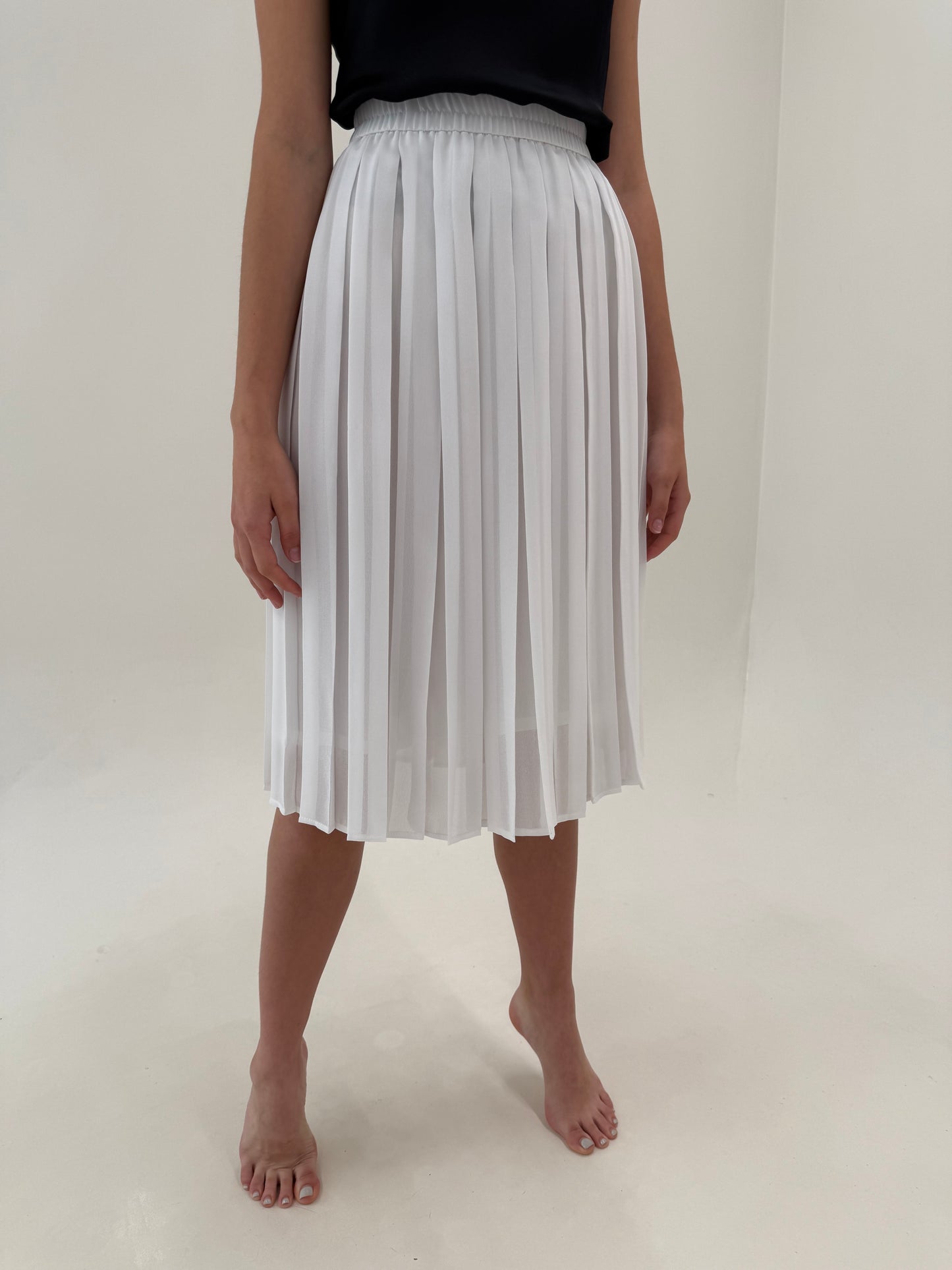 Fustă plisată off white midi cu talie ultra înaltă