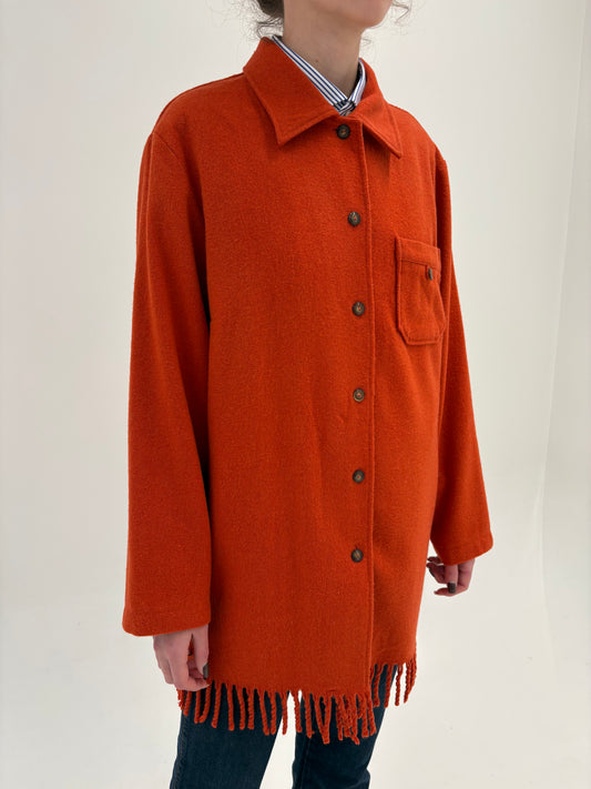 Overshirt oranj din stofă plină 80% lana extrafina