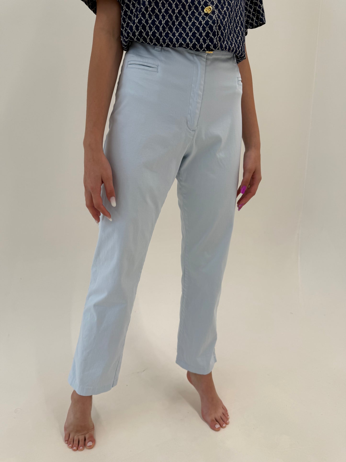 Pantaloni tall ultra confort baby blue din bumbac premium ușor modelator