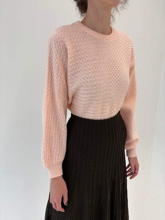 Pulover vintage light salmon pink texturat din mix de lana extrafina