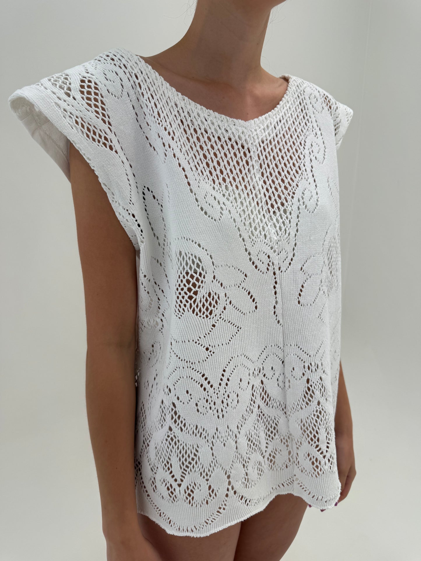 Set excepțional din macrame ultra confort și pânză de in cu fustă maxi