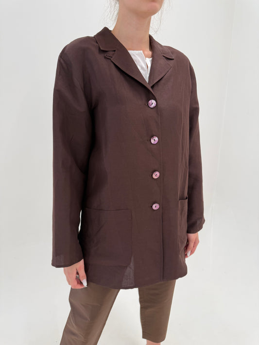 Sacou Marella by Max Mara chocolate brown din pânză excepțională de in și bumbac