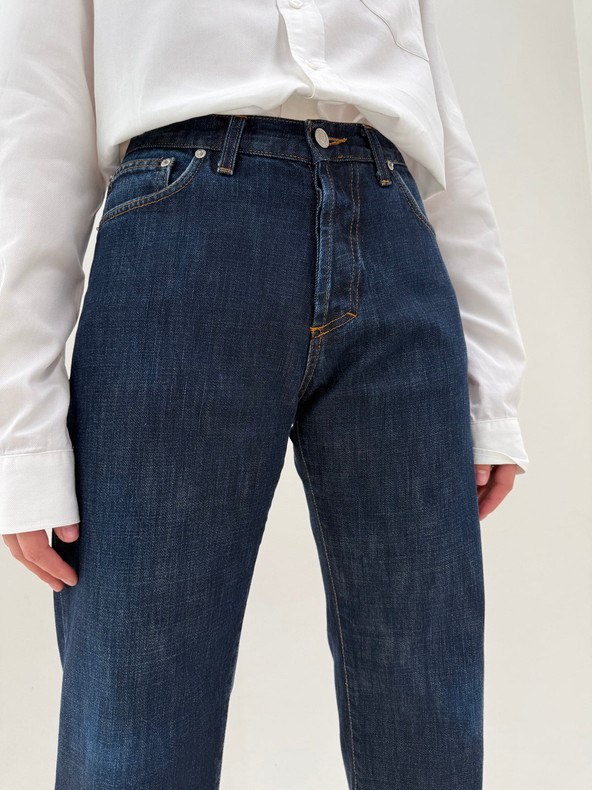 Jeans Versace dark wash straight leg din bumbac gros