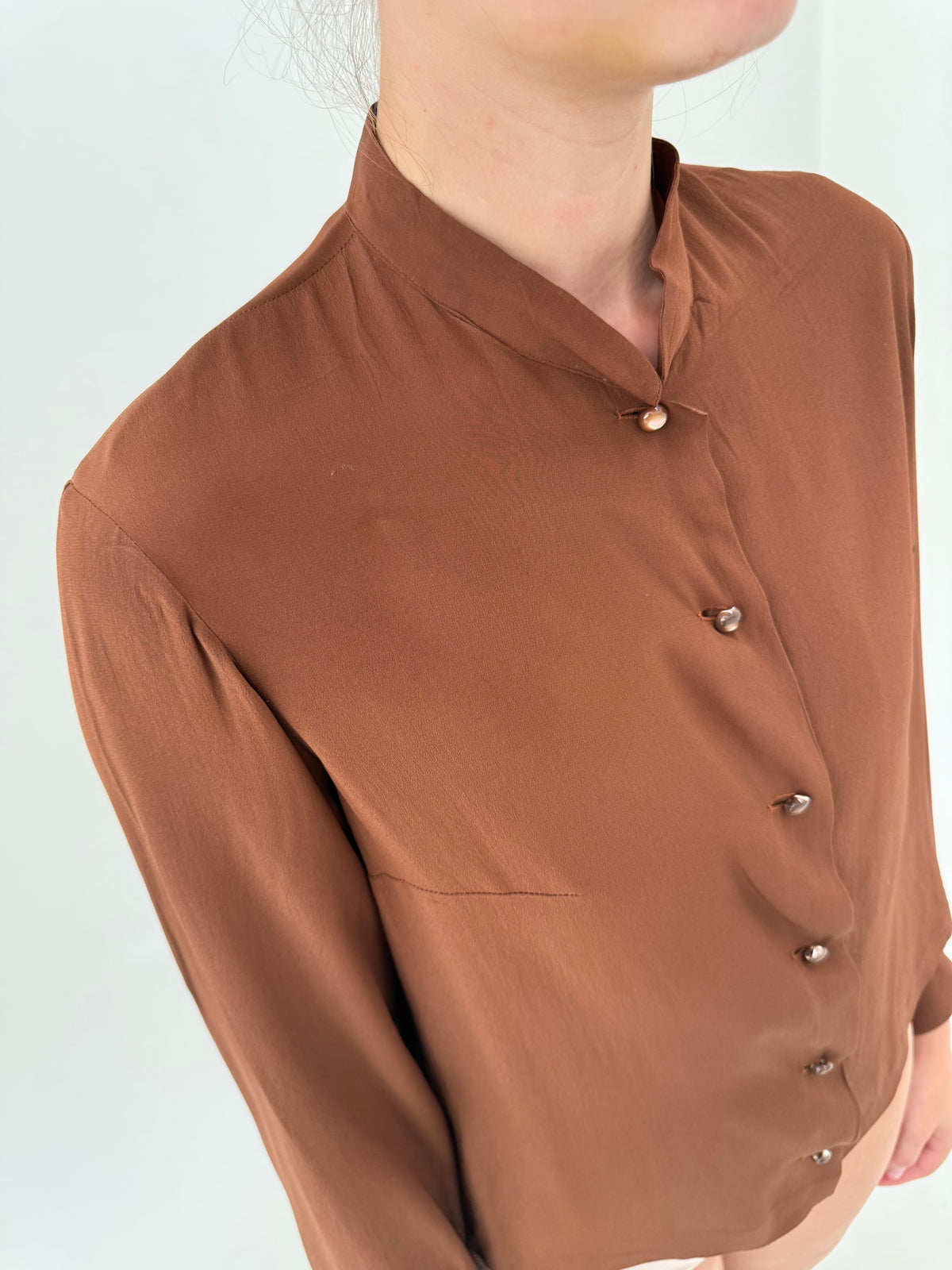 Cămașa vintage caramel din mătase naturală petite