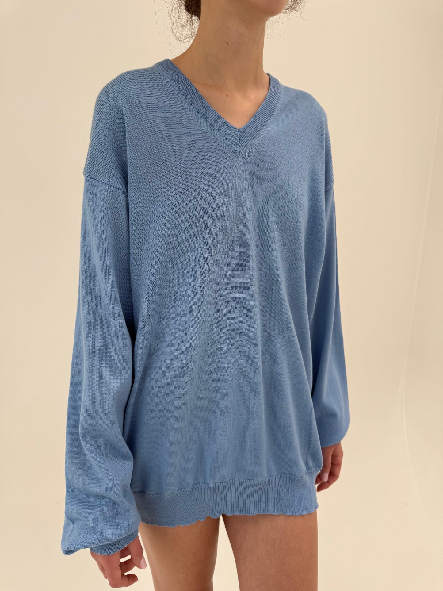 Pulover baby blue în anchior din lana extrafina