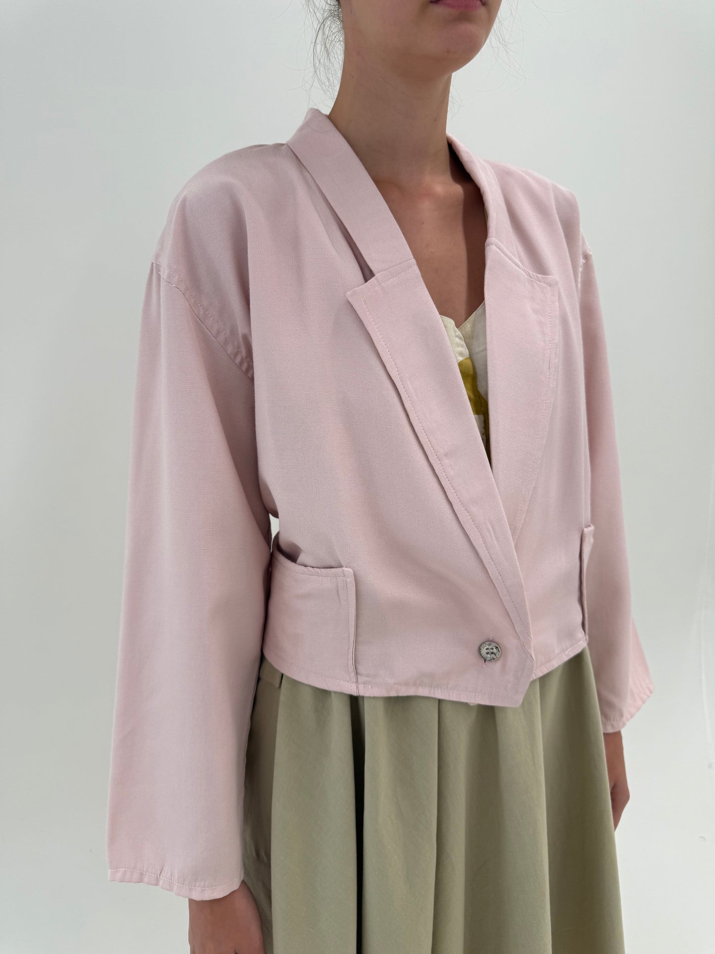 Sacou tip jachetă în croi retro modern cu revere adânci din twill powder Pink
