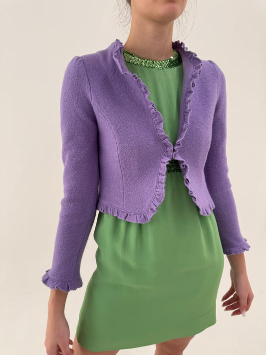 Sacou lavandă din boiled wool subțire extrafin în croi cambrat scurt