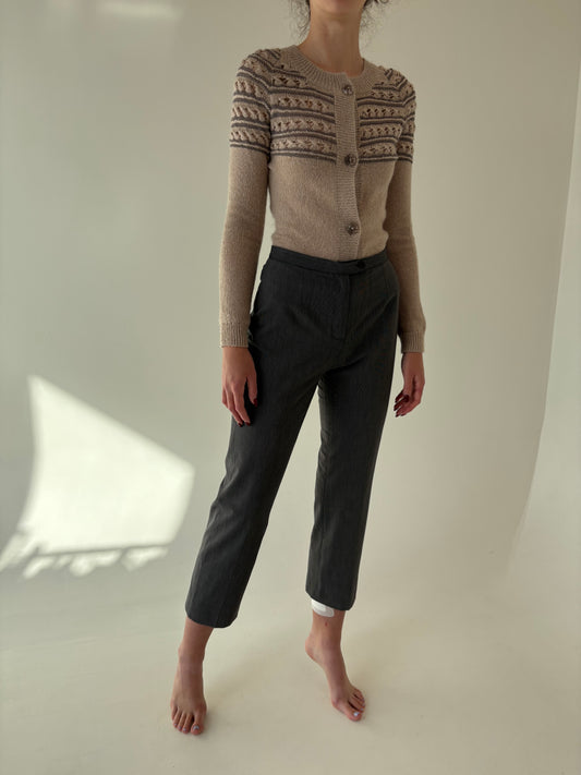 Pantaloni petite țigaretă cu talie înaltă din stofita extrafina de lana ușor strech