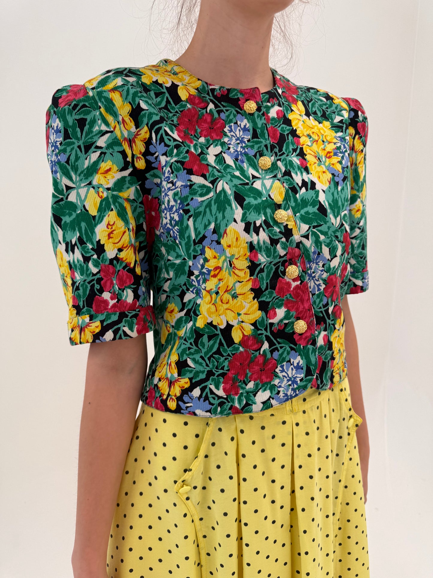 Top structurat de designer vintage francez din pânză de bumbac