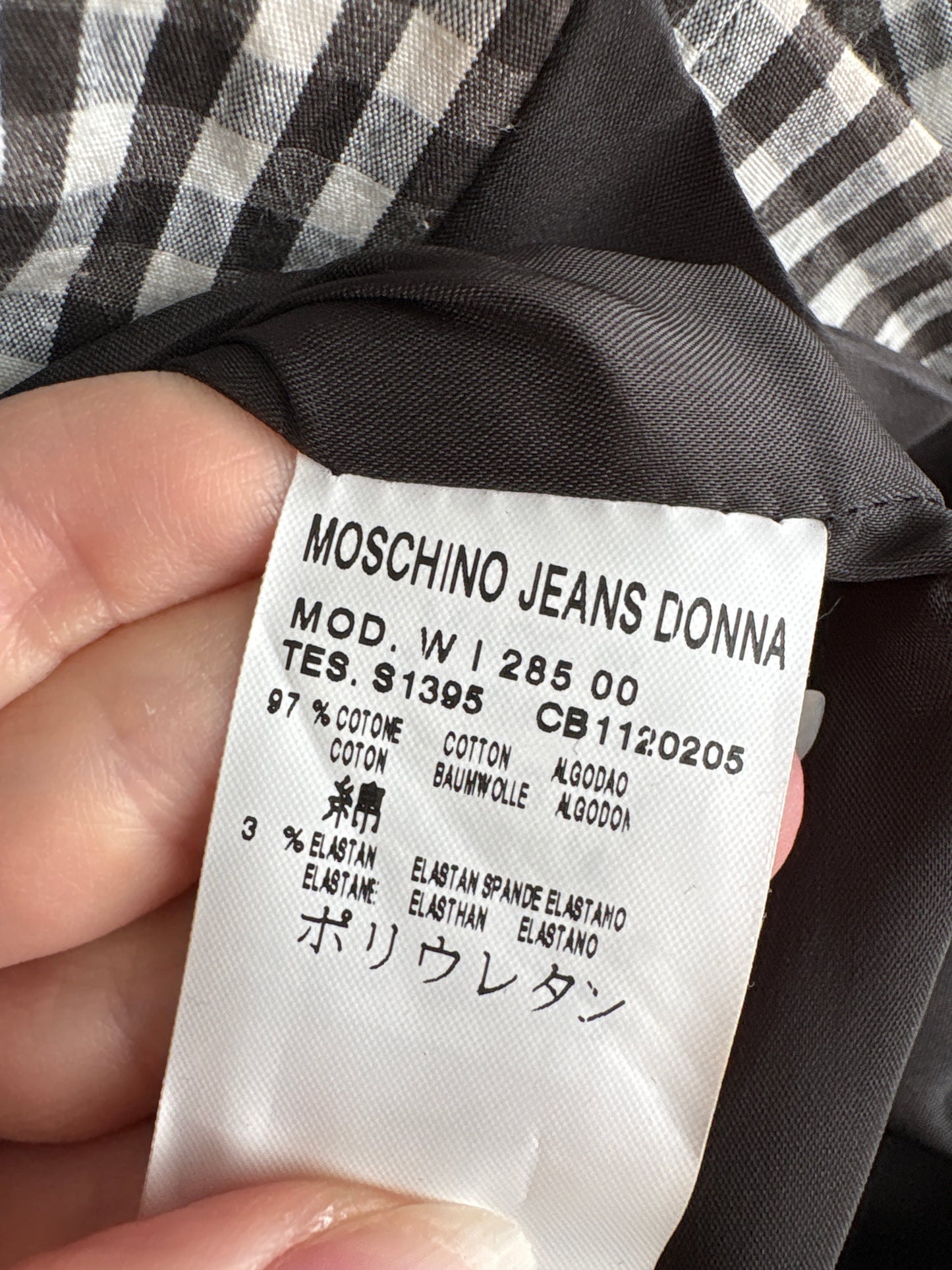 Sacou vintage Moschino gingham alb negru din canvas de bumbac ușor modelator