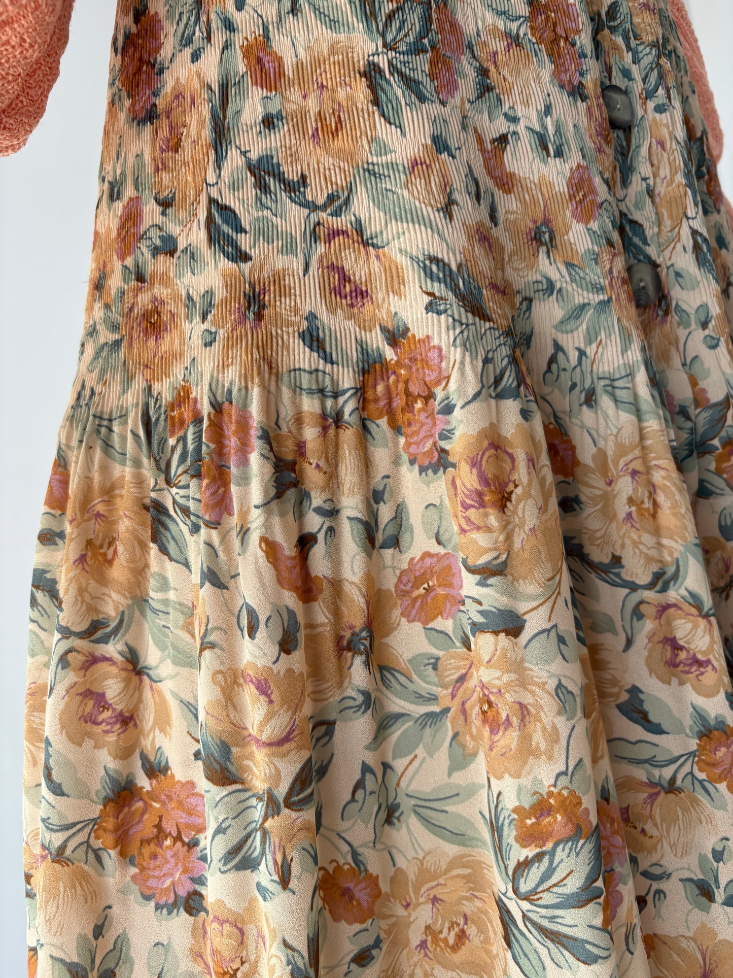 Fustă vintage nude cu print floral superb în culori de toamnă